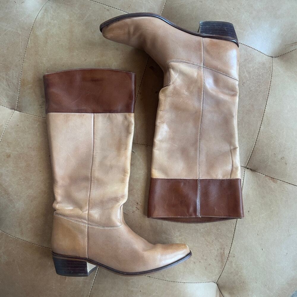Vintage Nine West Pippa Tall Leather Boots Tan Brown Western Riding 9B